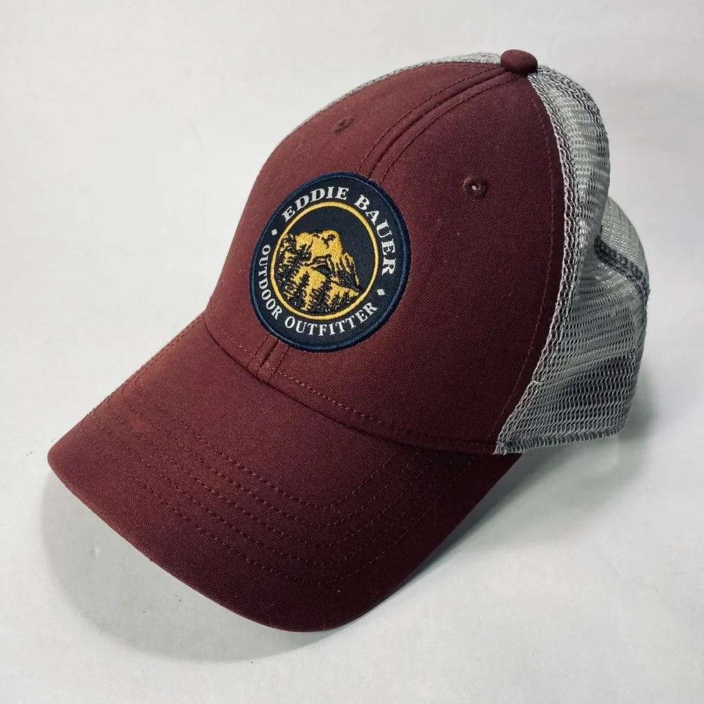 Eddie Bauer Outdoor Outfitter Burgundy Billed Trucker Style Hat Snap Closure